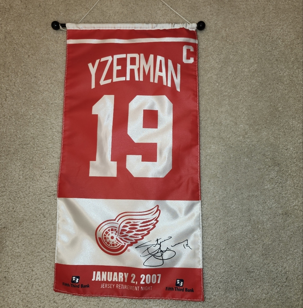 Steve Yzerman Jersey Retirement Night banner. Detroit Red Wings memorabilia.